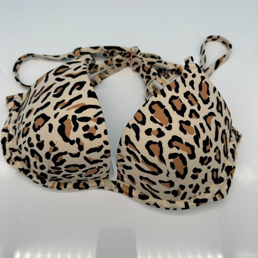 NWOT Shade & Shore Leopard Print Padded Underwire Adjustable Bikini Top, Sz 34B